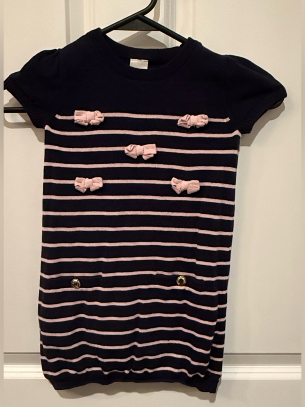 Gymboree Navy Sweater Dress with Pink Stripes and Bows